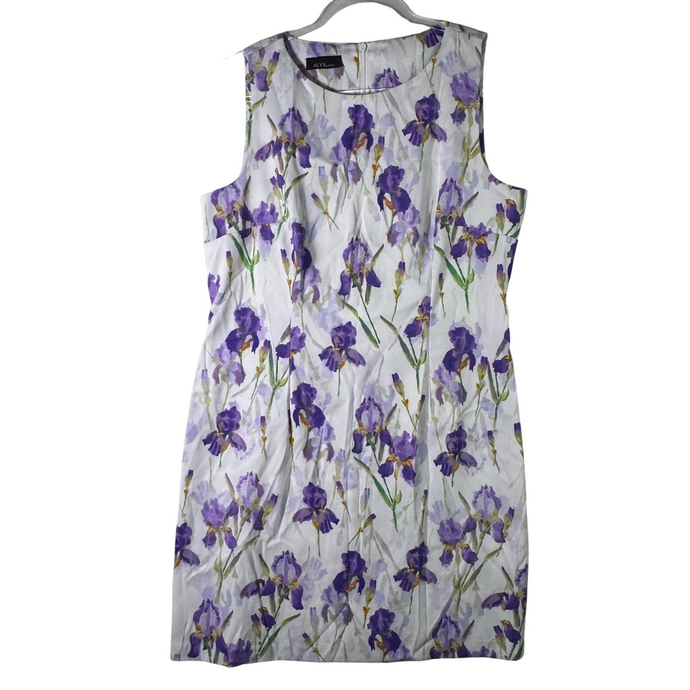 ALYX Petite Floral Sheath Dress Purple‎ Iris Print Stretch Sleeveless 14P Spring